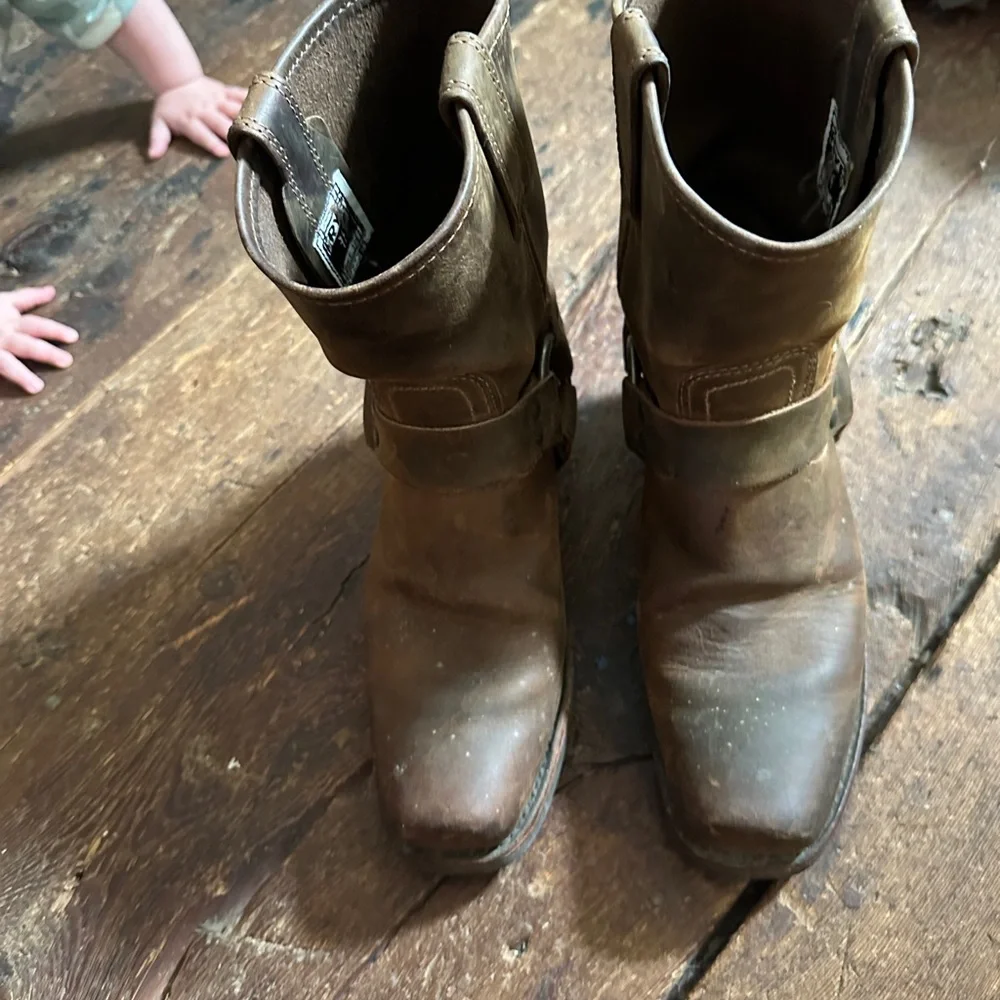 Frye Brown Harness Leather Ankle Boots